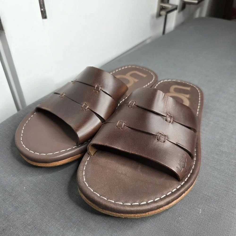UGG Men's Brown Leather Slide Sandals Size 9 US / EU 42